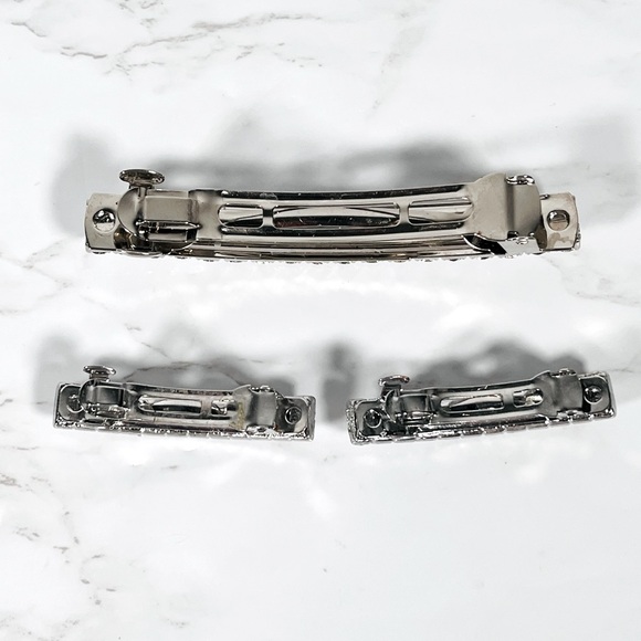 3 Piece Silver Crystal Hair Barrettes - Picture 5 of 8